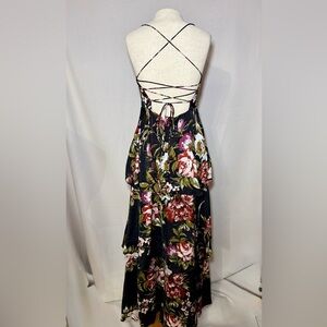 Lulu's Black Floral Backless Maxi Dress